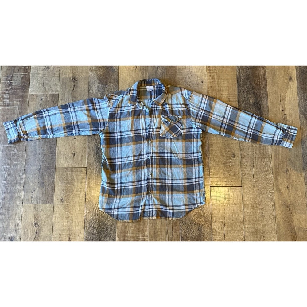 Columbia Sportswear Shirt Men Large  Blue and Tan Plaid LS Button Down Shirt